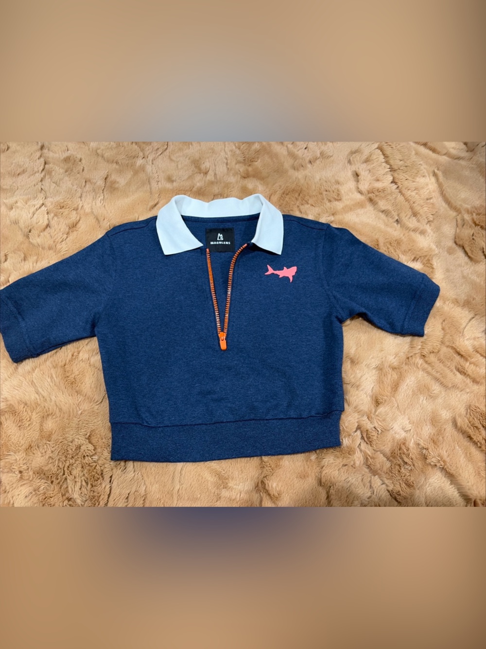 Woman’s Cropped Half Zip Collared Shirt Shark Navy Blue  Preppy Sporty